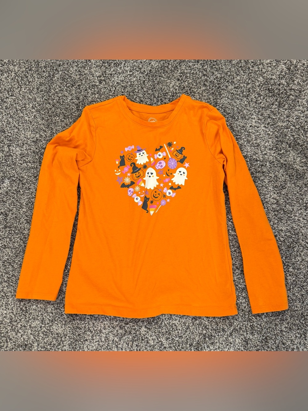 Wonder Nation Orange Halloween Heart Graphic Long-Sleeve Tee 10/12
